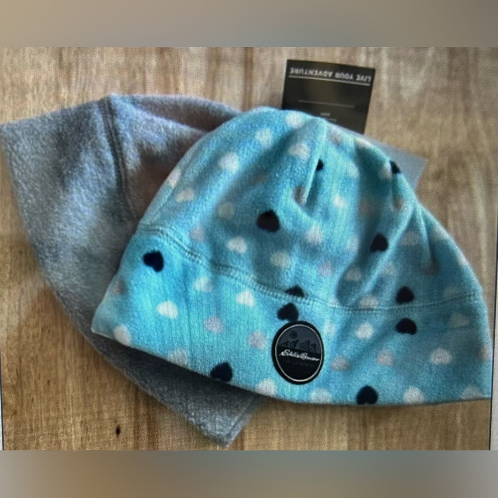 Eddie Bauer Child's Hats (2) NEW Blue Dots & Gray One Size